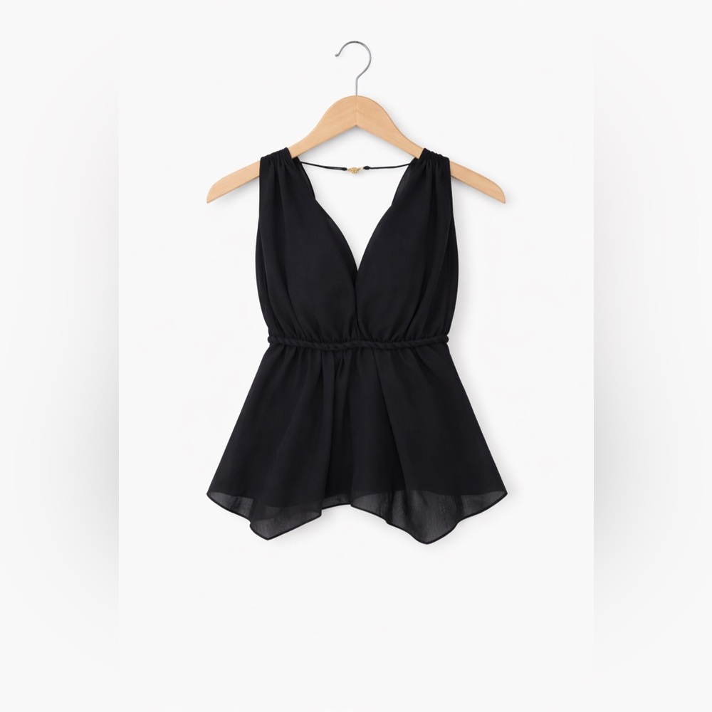 Guess Black Strapless Chiffon Top XS Braided Waist